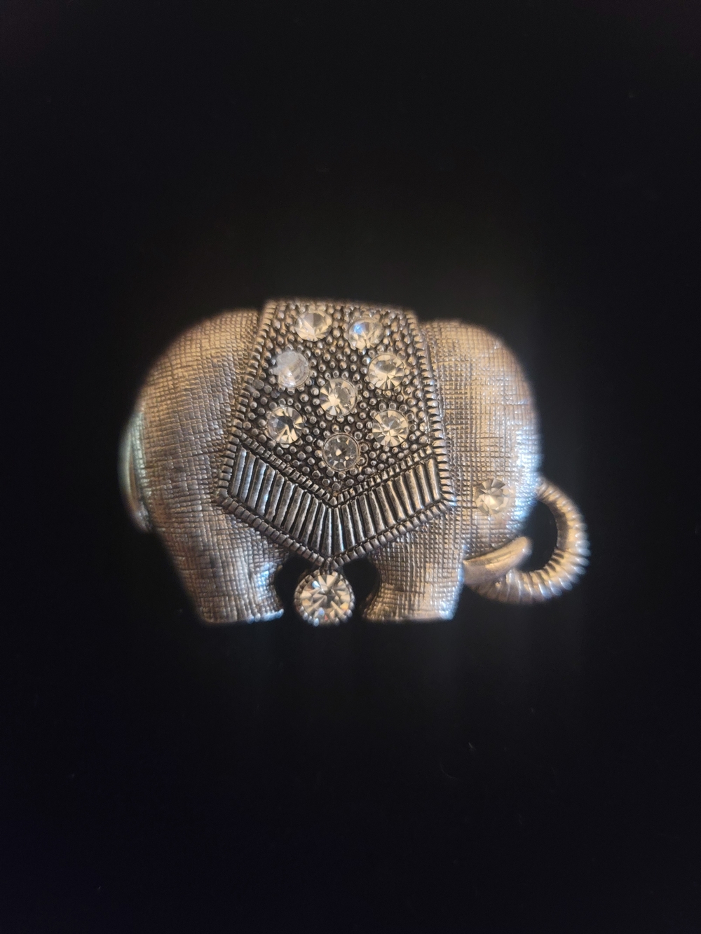 Silver Elephant Brooch with Crystal-like Accents
